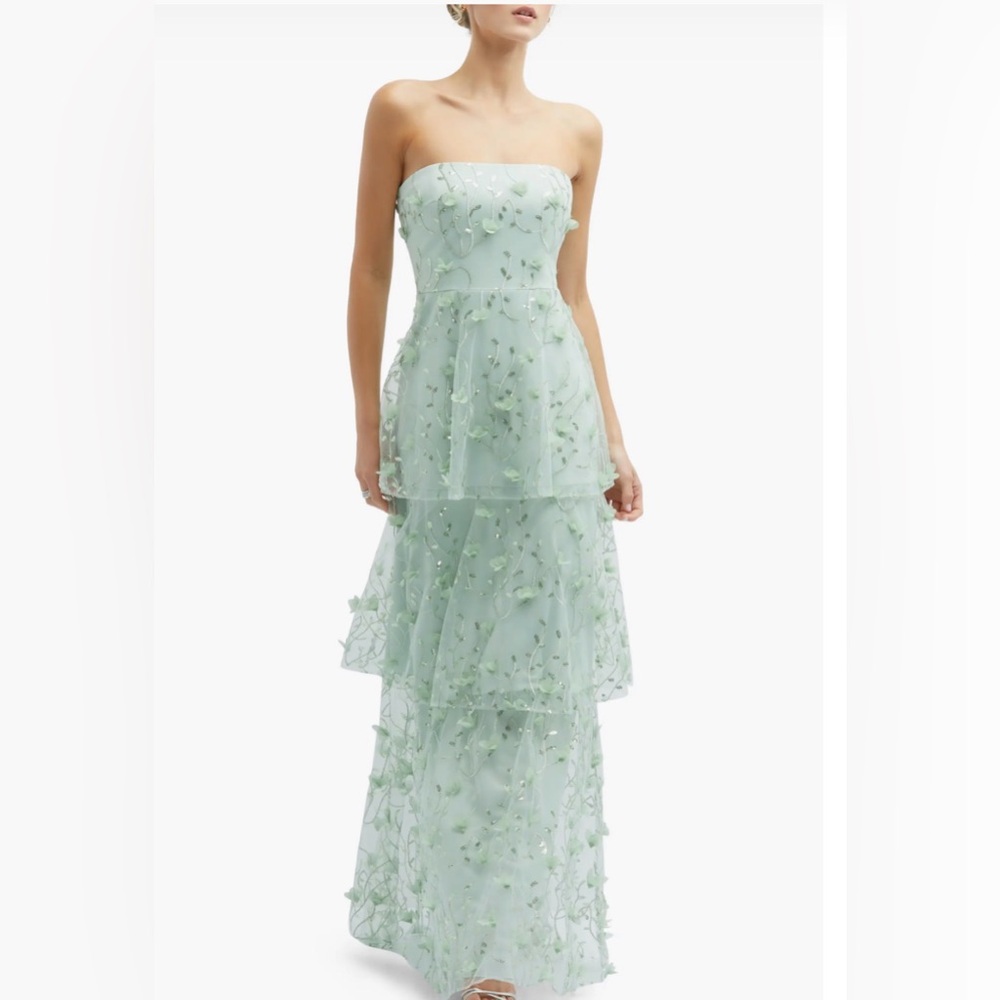 NEW Dessy Collection Sequin Embroidered Tiered Strapless Gown, Size 14